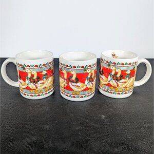 1990s Vintage Ribbon Geese Coffee Mugs Made USA by Treasure Craft